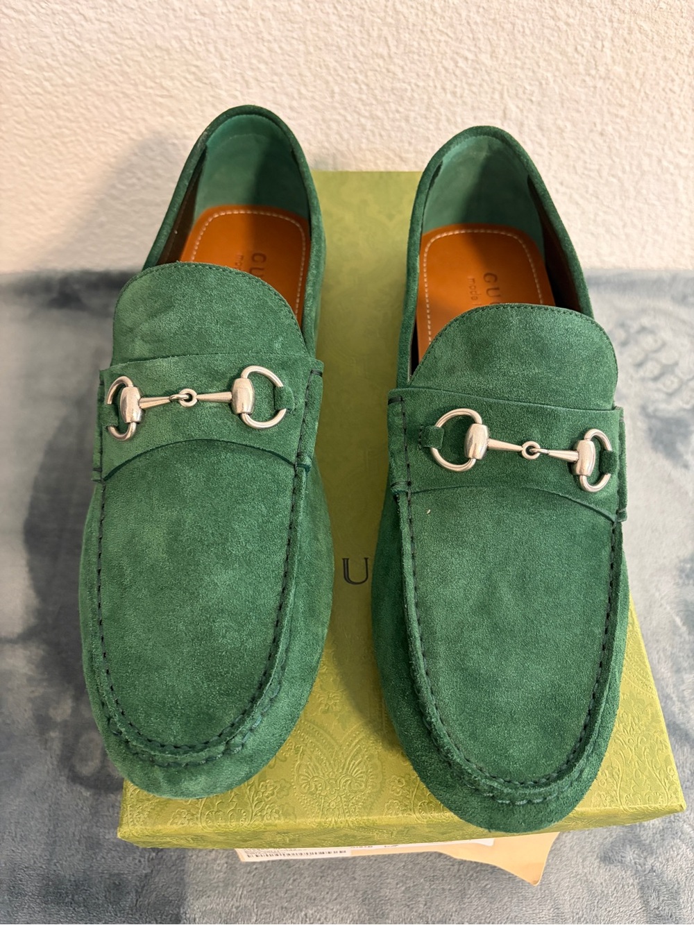 Brand New Men’s Gucci Driver Horsebit Suede Vintage Green Sz 11.5 (US 12) - Picture 2 of 8